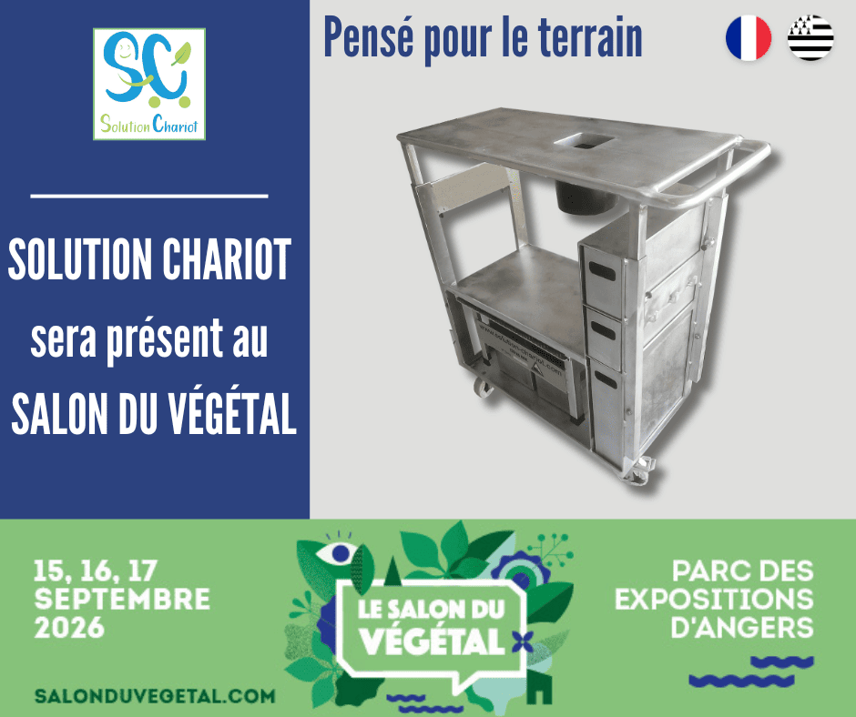 chariot de travail ergonomique Akebia à hauteur réglable pour jardinerie présenté au Salon du Végétal